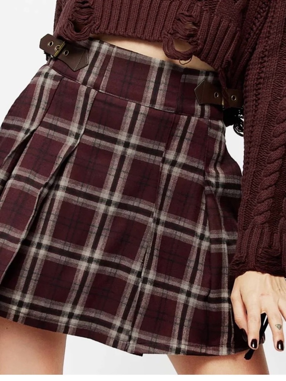 Disturbia Burgundy Plaid Skater Skirt